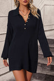 Collared Neck Long Sleeve Sweater Dress with Pockets - Trendsi - Flyclothing LLC