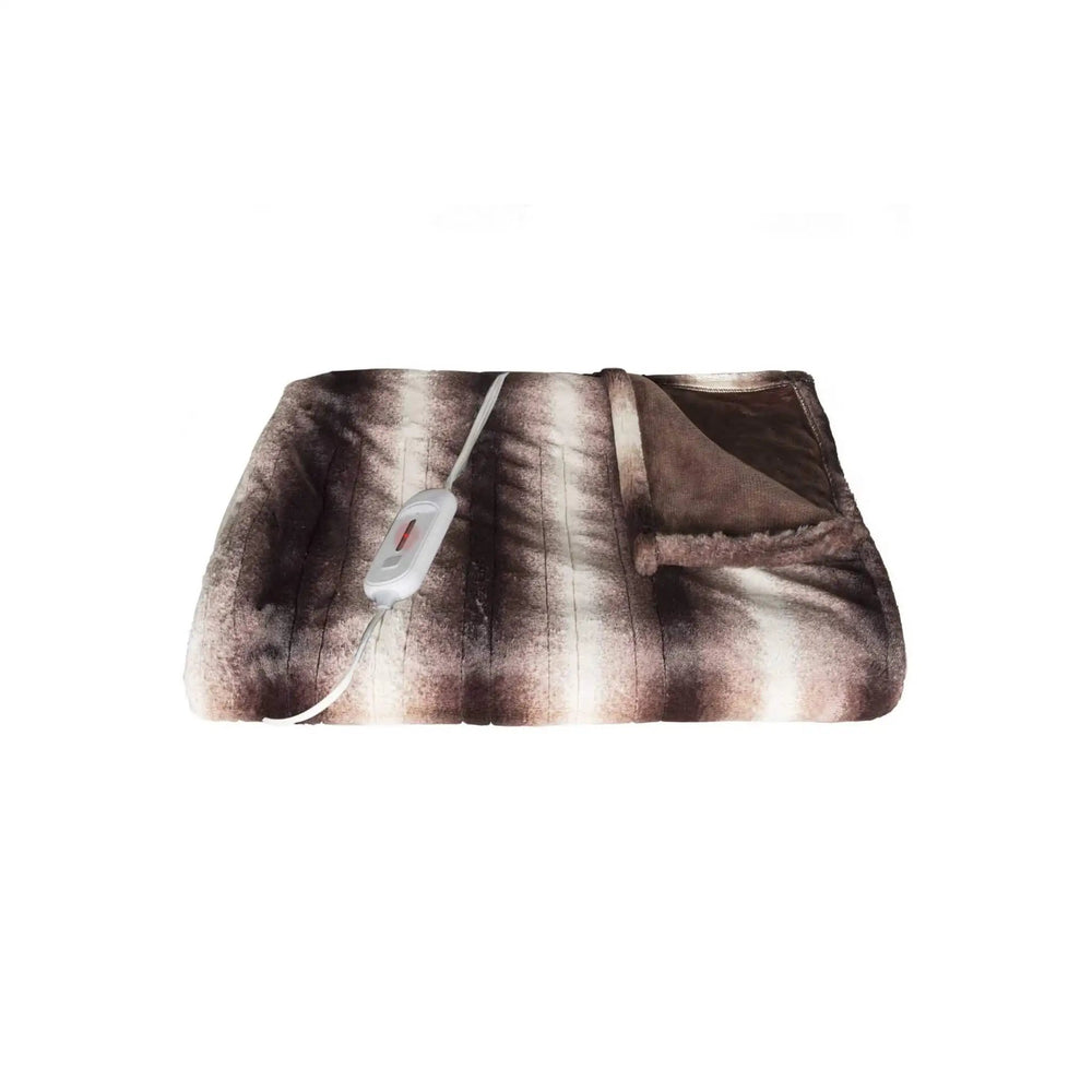 50" X 60" Brown And White Modern Contemporary Heated  Throw Blankets - Homeroots
