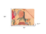 50" X 70" Orange and Red Kantha Cotton Floral Throw Blanket with Embroidery - Homeroots - Flyclothing LLC