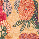 50" X 70" Orange and Red Kantha Cotton Floral Throw Blanket with Embroidery - Homeroots