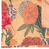 50" X 70" Orange and Red Kantha Cotton Floral Throw Blanket with Embroidery - Homeroots - Flyclothing LLC