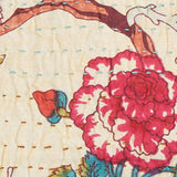 50" X 70" Yellow and Red Kantha Cotton Floral Throw Blanket with Embroidery - Homeroots