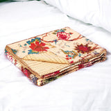 50" X 70" Yellow and Red Kantha Cotton Floral Throw Blanket with Embroidery - Homeroots