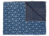 50" X 70" Blue Kantha Cotton Floral Throw Blanket with Embroidery - Homeroots