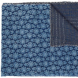 50" X 70" Blue Kantha Cotton Floral Throw Blanket with Embroidery - Homeroots