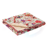 50" X 70" Pink and Ivory Kantha Cotton Floral Throw Blanket with Embroidery - Homeroots
