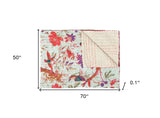 50" X 70" Pink and Ivory Kantha Cotton Floral Throw Blanket with Embroidery - Homeroots - Flyclothing LLC