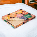 50" X 70" Black Green Red and Pink Kantha Cotton Patchwork Throw Blanket with Embroidery - Homeroots