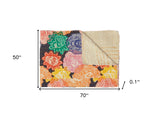 50" X 70" Black Green Red and Pink Kantha Cotton Patchwork Throw Blanket with Embroidery - Homeroots - Flyclothing LLC
