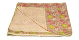 50" X 70" Green and Brown Kantha Cotton Floral Throw Blanket with Embroidery - Homeroots