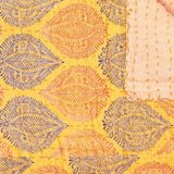 50" X 70" Yellow and Peach Kantha Cotton Patchwork Throw Blanket with Embroidery - Homeroots