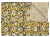 50" X 70" Yellow and Gray Kantha Cotton Floral Throw Blanket - Homeroots