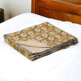 50" X 70" Yellow and Gray Kantha Cotton Floral Throw Blanket - Homeroots