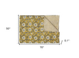 50" X 70" Yellow and Gray Kantha Cotton Floral Throw Blanket - Homeroots - Flyclothing LLC