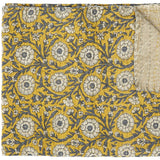 50" X 70" Yellow and Gray Kantha Cotton Floral Throw Blanket - Homeroots