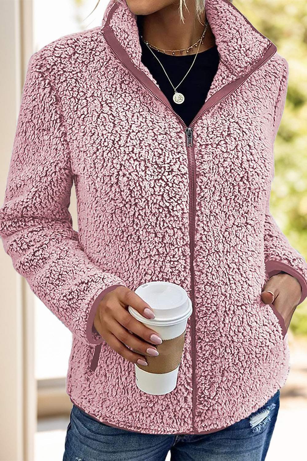 Pocketed Zip Up Turtleneck Jacket - Trendsi - Flyclothing LLC