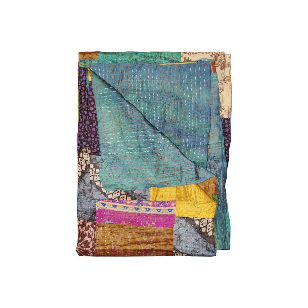 50" X 70" Green and White Quilted Cotton Patchwork Throw Blanket with Embroidery - Homeroots