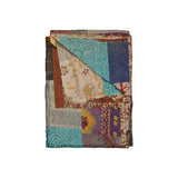 50" X 70" Green and Brown Quilted Cotton Patchwork Throw Blanket with Embroidery - Homeroots