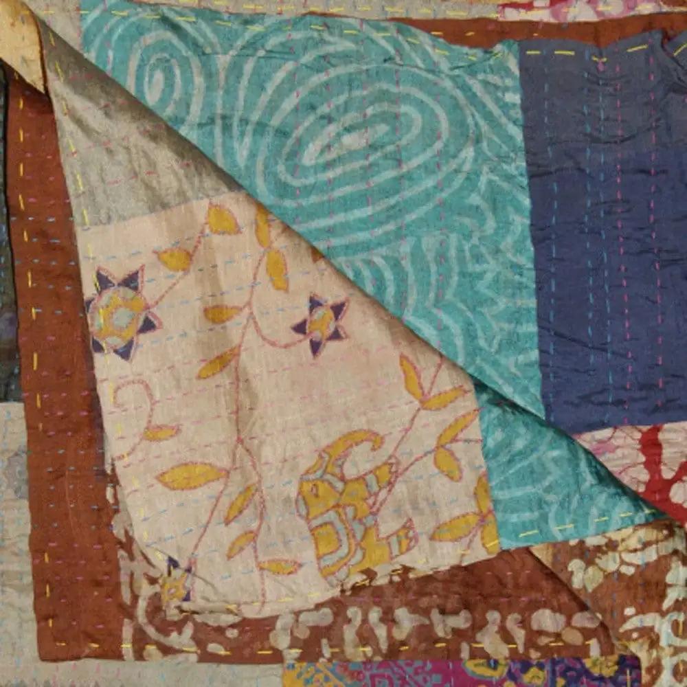 50" X 70" Green and Brown Quilted Cotton Patchwork Throw Blanket with Embroidery - Homeroots - Flyclothing LLC