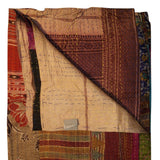 50" X 70" Burgundy and Brown Quilted Cotton Patchwork Throw Blanket with Embroidery - Homeroots