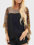 Full Size Printed Round Neck Three-Quarter Sleeve Blouse - Trendsi - Flyclothing LLC