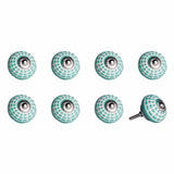1.5" X 1.5" X 1.5" Ceramic Metal Turquiose And White 8 Pack Knob - Homeroots
