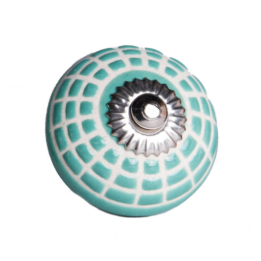 1.5" X 1.5" X 1.5" Ceramic Metal Turquiose And White 8 Pack Knob - Homeroots