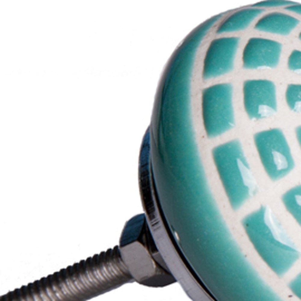 1.5" X 1.5" X 1.5" Ceramic Metal Turquiose And White 8 Pack Knob - Homeroots - Flyclothing LLC