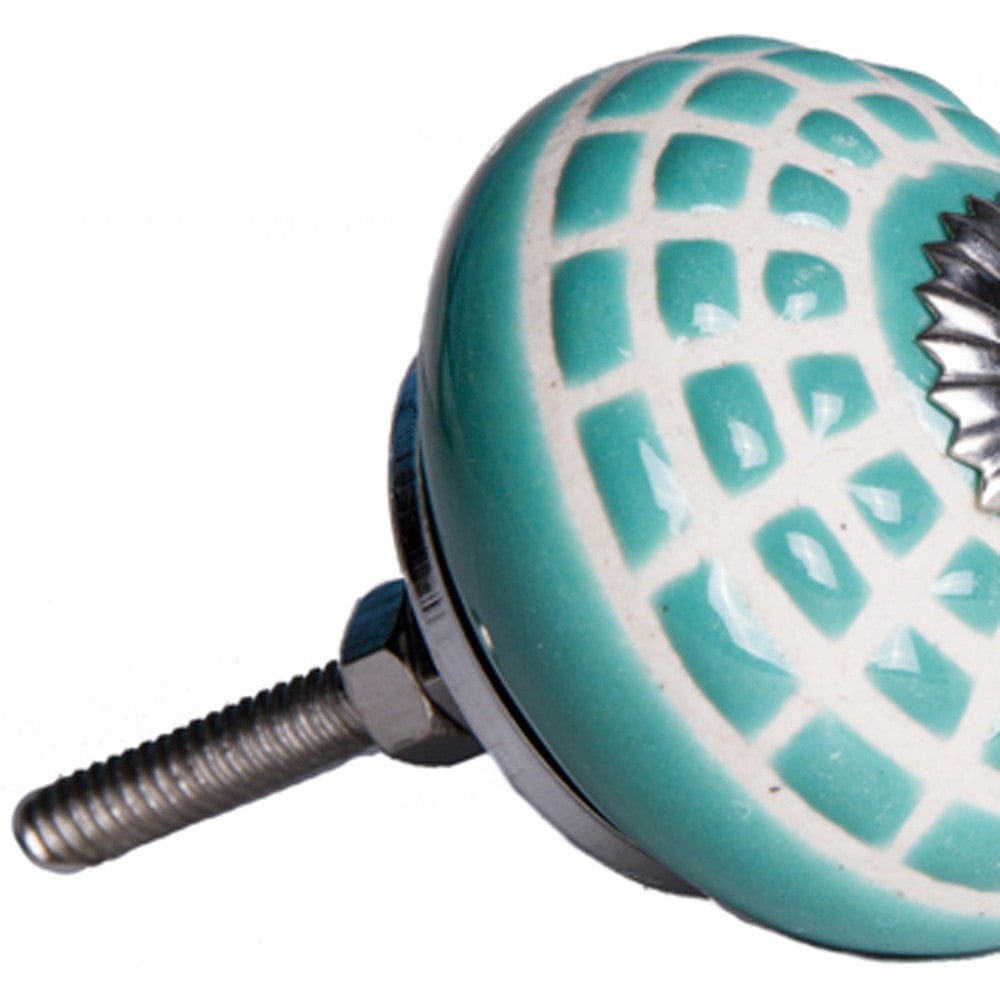 1.5" X 1.5" X 1.5" Ceramic Metal Turquiose And White 8 Pack Knob - Homeroots - Flyclothing LLC