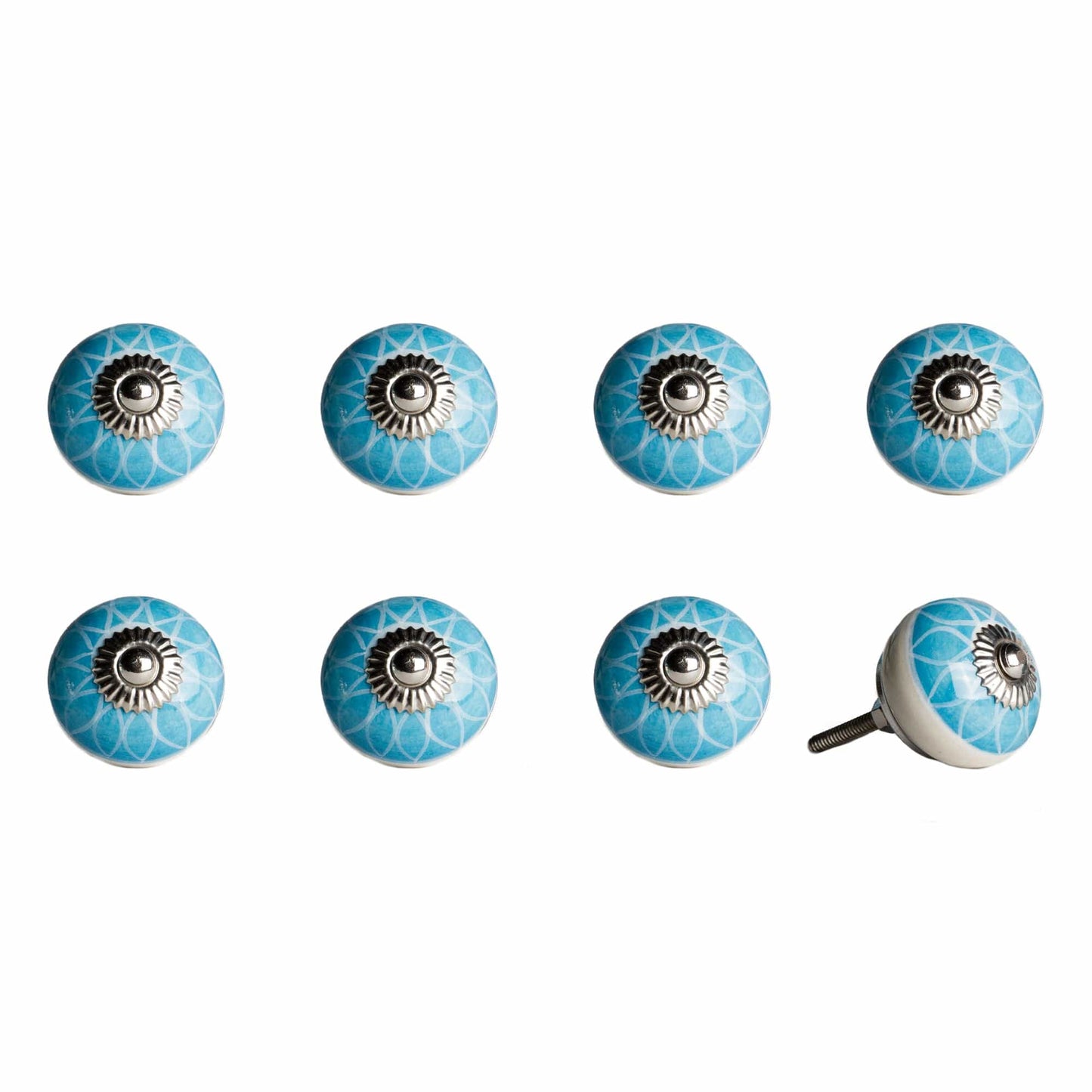1.5" X 1.5" X 1.5" Ceramic Metal Aqua And White 8 Pack Knob - Homeroots - Flyclothing LLC