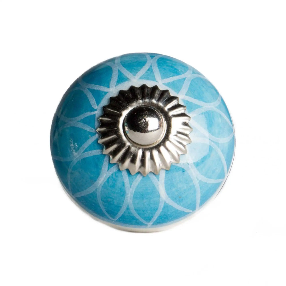 1.5" X 1.5" X 1.5" Ceramic Metal Aqua And White 8 Pack Knob - Homeroots