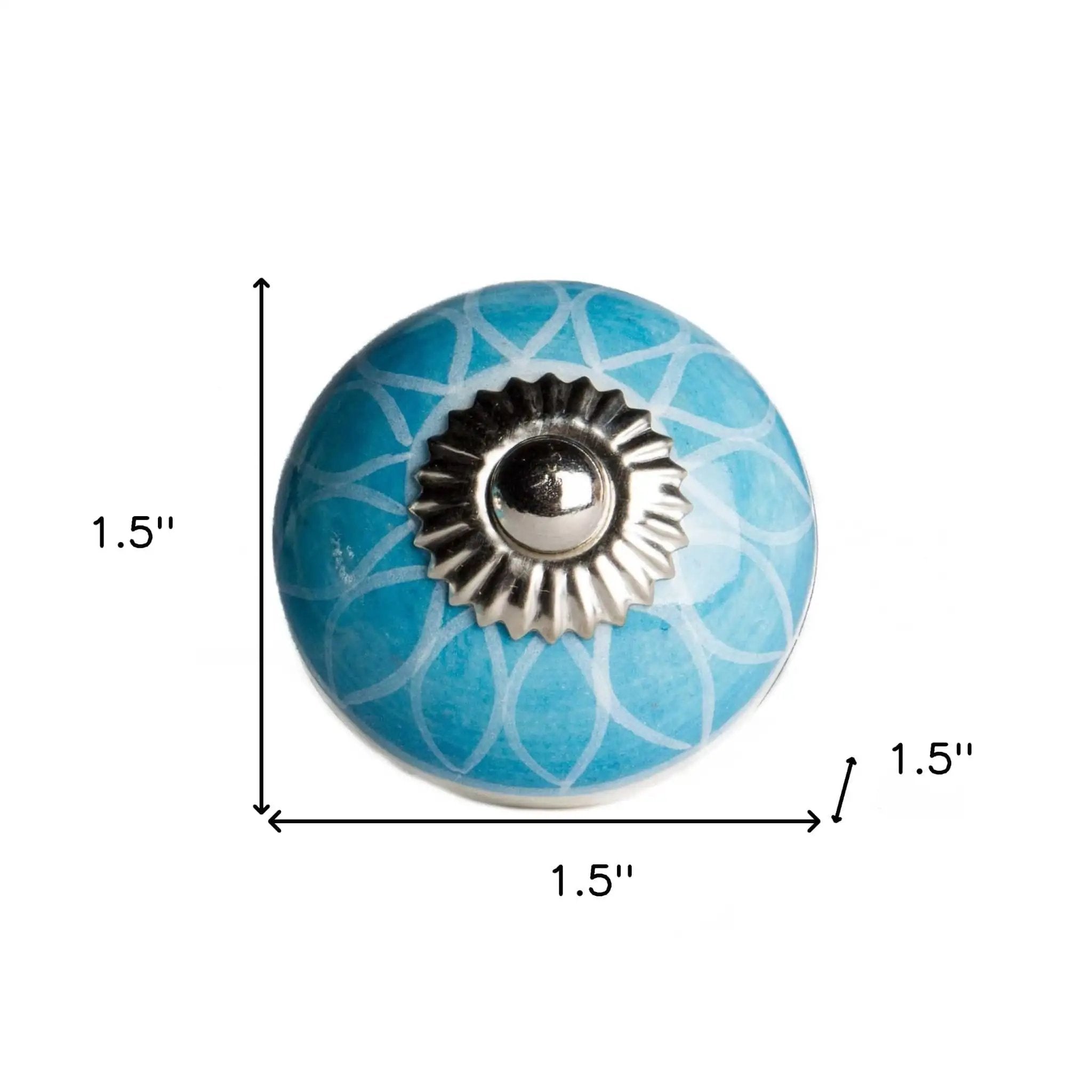 1.5" X 1.5" X 1.5" Ceramic Metal Aqua And White 8 Pack Knob - Homeroots - Flyclothing LLC