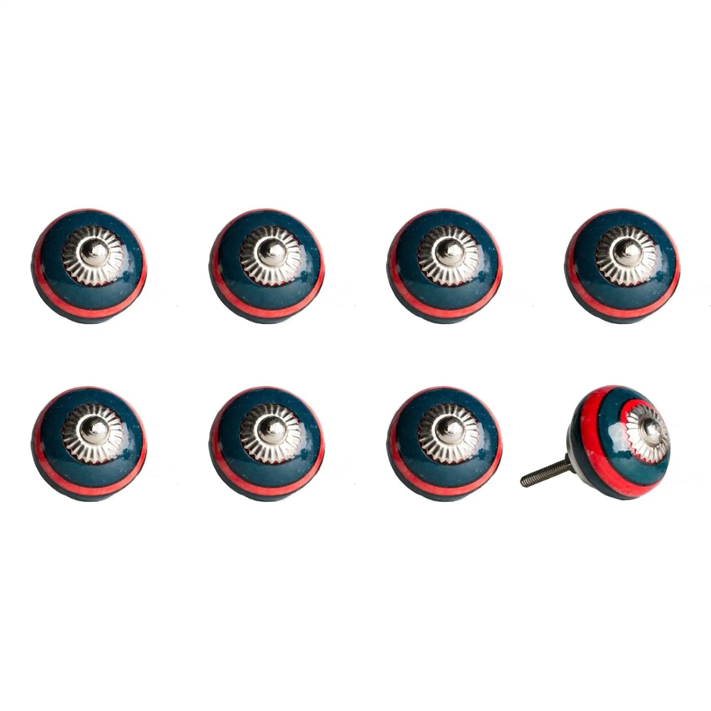 1.5" X 1.5" X 1.5" Ceramic Metal Navy And Red 8 Pack Knob - Homeroots - Flyclothing LLC