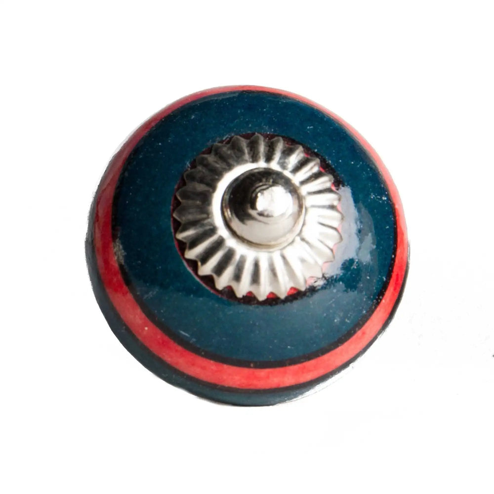 1.5" X 1.5" X 1.5" Ceramic Metal Navy And Red 8 Pack Knob - Homeroots