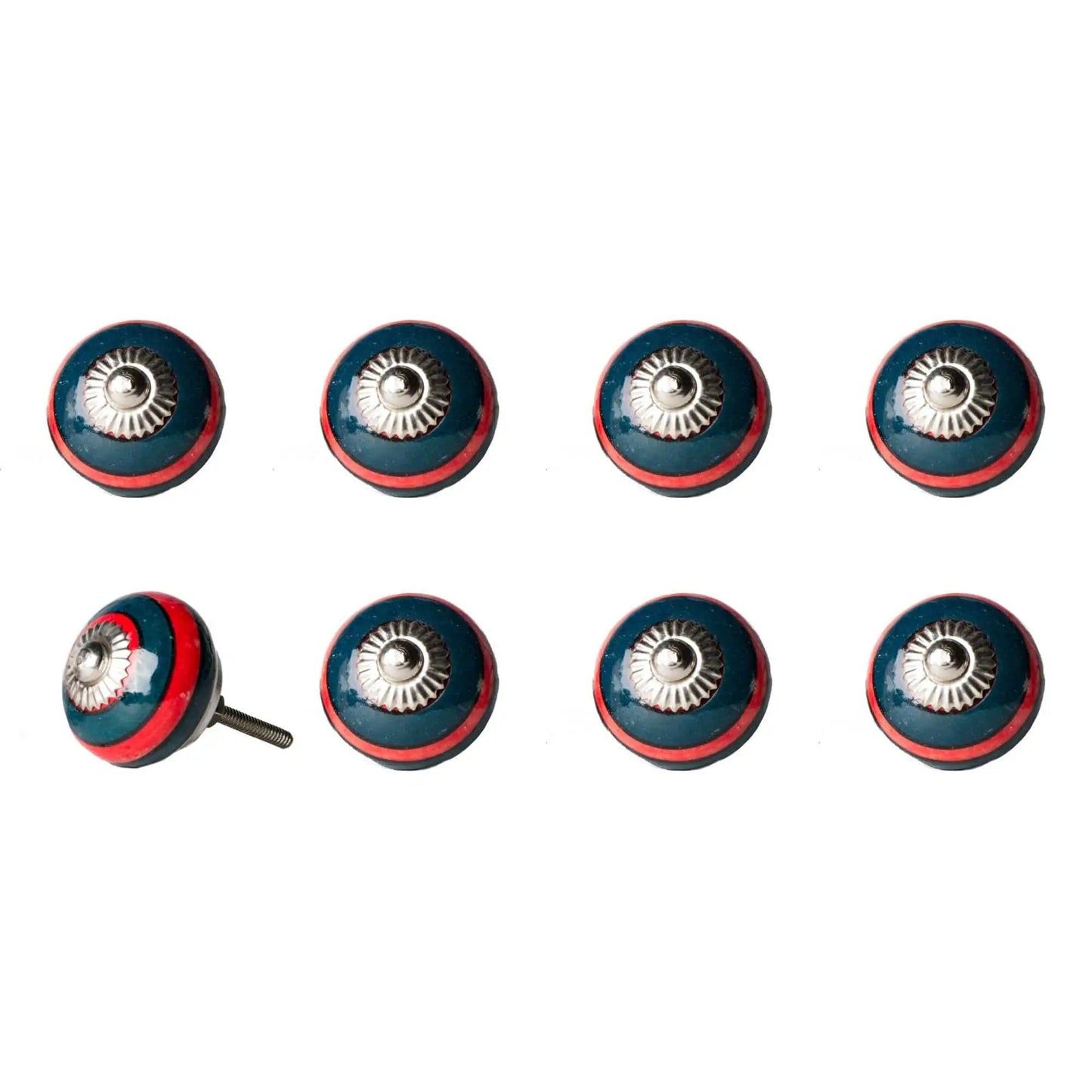 1.5" X 1.5" X 1.5" Ceramic Metal Navy And Red 8 Pack Knob - Homeroots - Flyclothing LLC