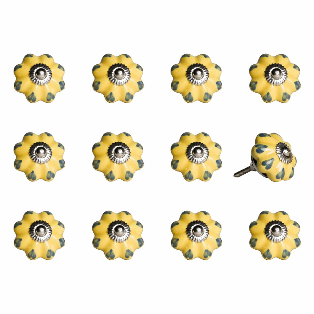 1.5" X 1.5" X 1.5" Ceramic Metal Yellow And Green 12 Pack Knob - Homeroots