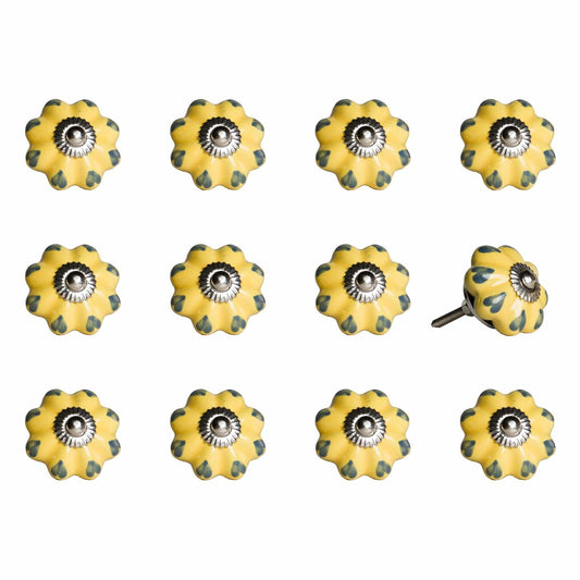 1.5" X 1.5" X 1.5" Ceramic Metal Yellow And Green 12 Pack Knob - Homeroots