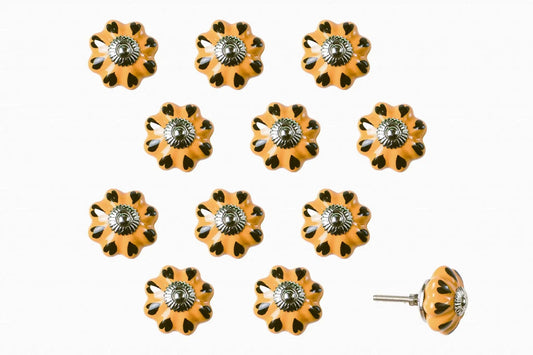 1.5" X 1.5" X 1.5" Ceramic Metal Yellow And Green 12 Pack Knob - Homeroots