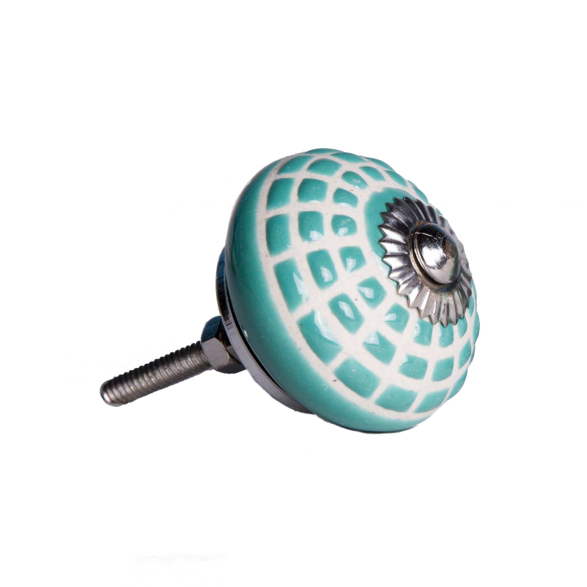 1.5" X 1.5" X 1.5" Ceramic Metal Turquiose And White 12 Pack Knob - Homeroots - Flyclothing LLC