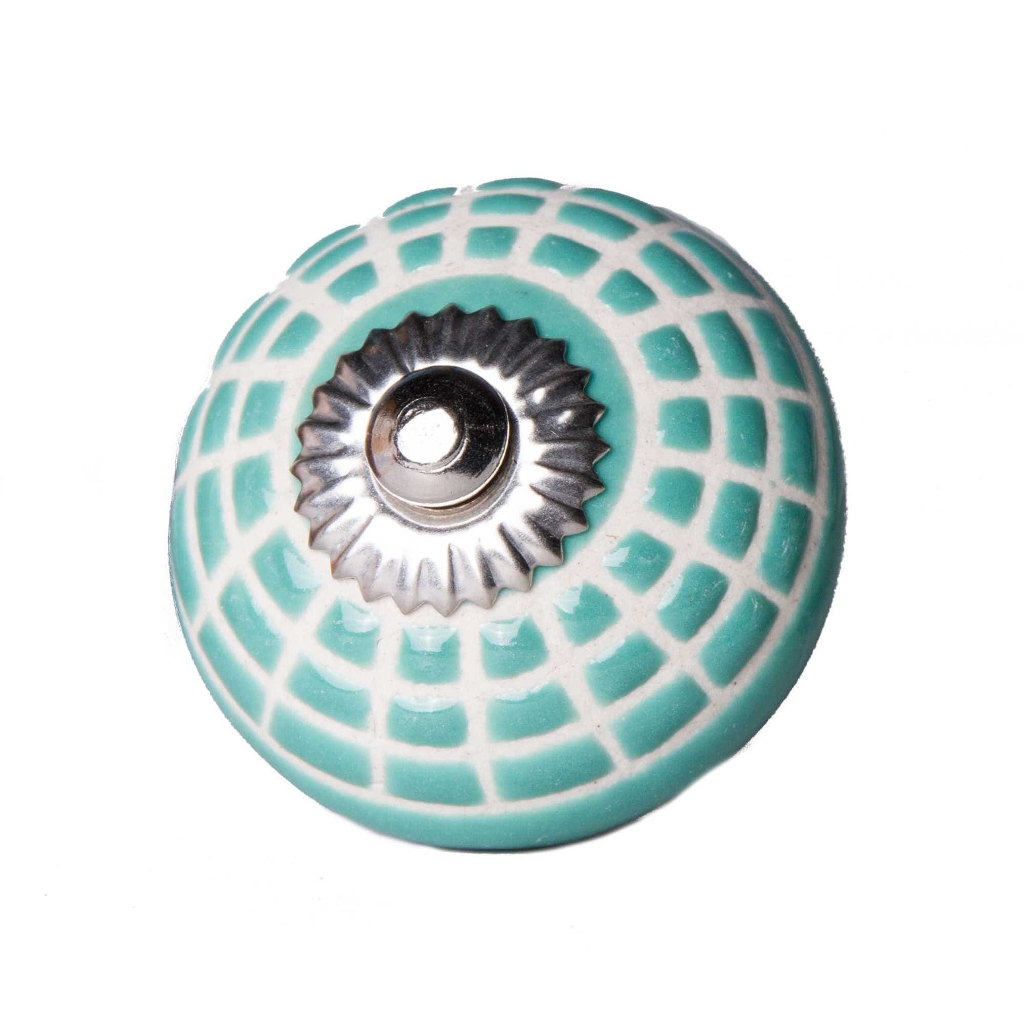 1.5" X 1.5" X 1.5" Ceramic Metal Turquiose And White 12 Pack Knob - Homeroots - Flyclothing LLC