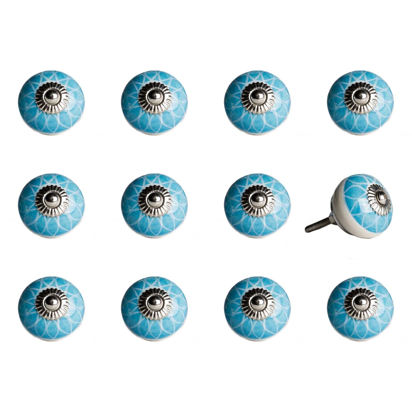 1.5" X 1.5" X 1.5" Ceramic Metal Aqua And White 12 Pack Knob - Homeroots - Flyclothing LLC
