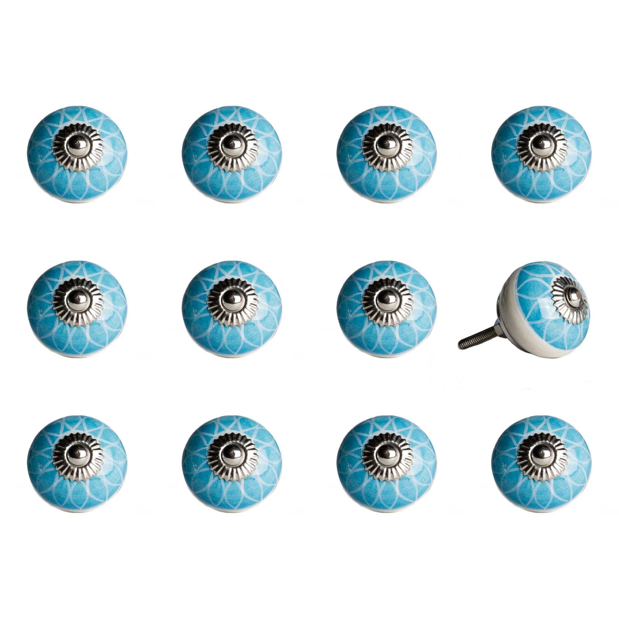 1.5" X 1.5" X 1.5" Ceramic Metal Aqua And White 12 Pack Knob - Homeroots - Flyclothing LLC