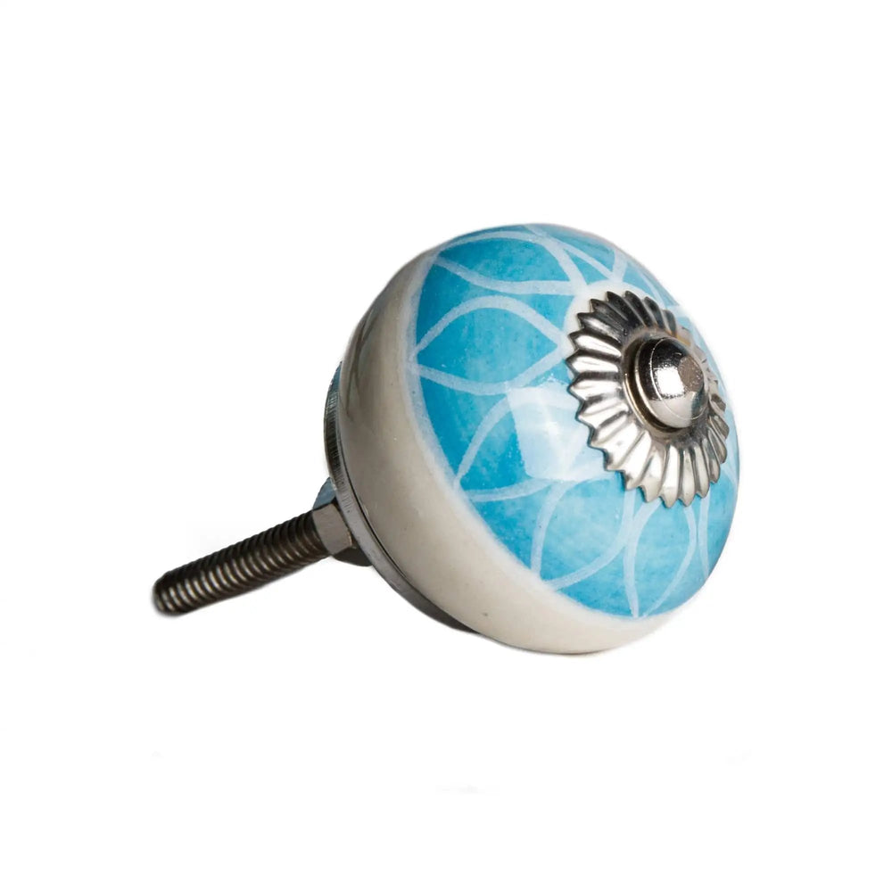 1.5" X 1.5" X 1.5" Ceramic Metal Aqua And White 12 Pack Knob - Homeroots - Flyclothing LLC