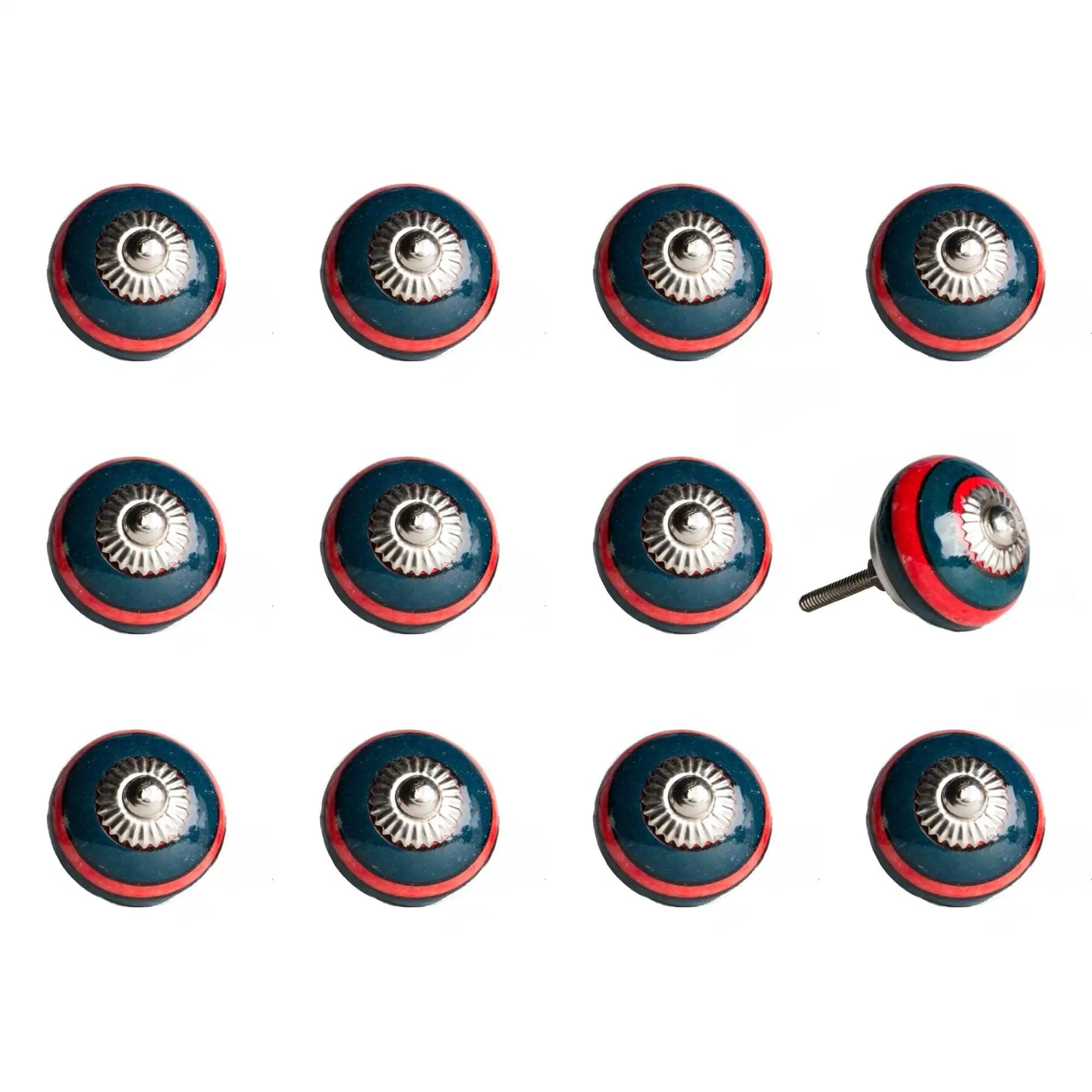 1.5" X 1.5" X 1.5" Ceramic Metal Navy And Red 12 Pack Knob - Homeroots - Flyclothing LLC