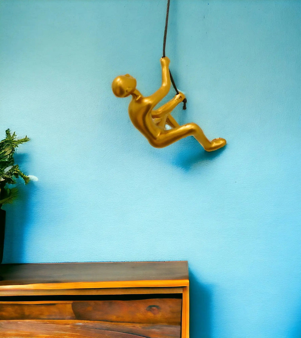 6" Gold Unique Climbing Man With Rope Wall Art - Homeroots