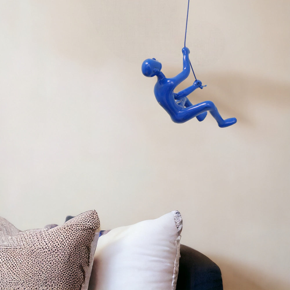 6" Blue Unique Climbing Man With Rope Wall Art - Homeroots
