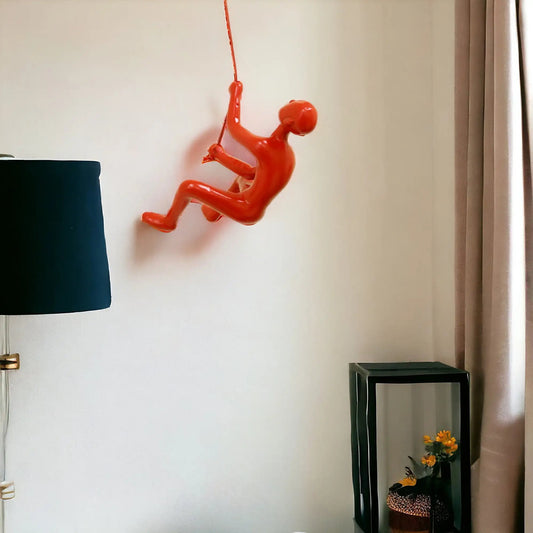 6" Red Unique Climbing Man With Rope Wall Art - Homeroots