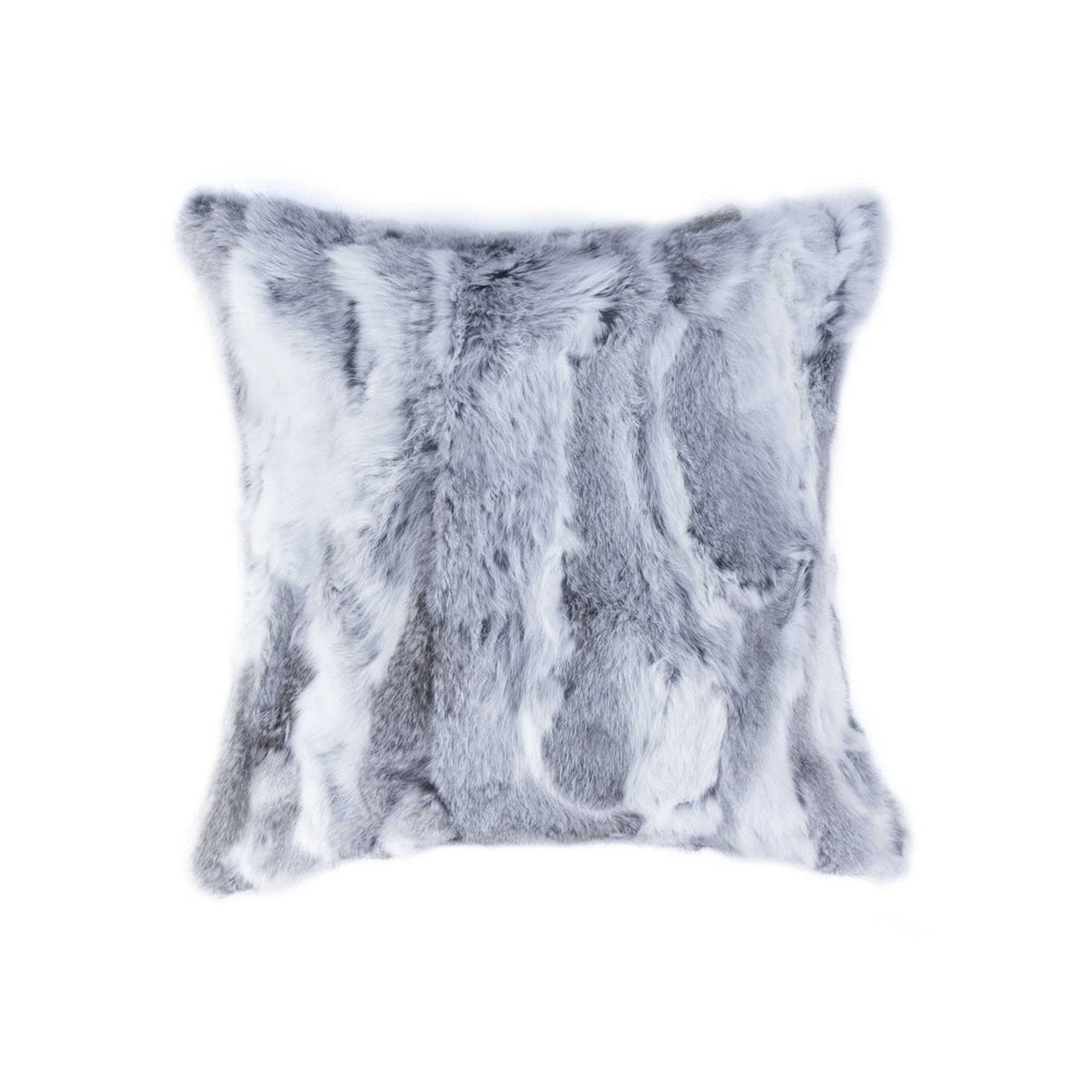 5" X 18" X 18" 100% Natural Rabbit Fur Grey Pillow - Homeroots