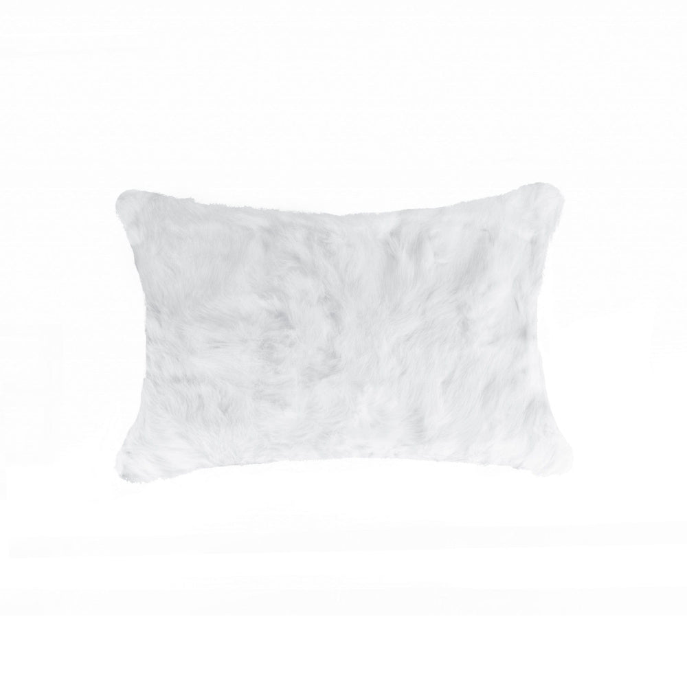 5" X 12" X 20" 100% Natural Rabbit Fur White Pillow - Homeroots