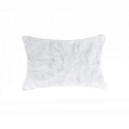 5" X 12" X 20" 100% Natural Rabbit Fur White Pillow - Homeroots